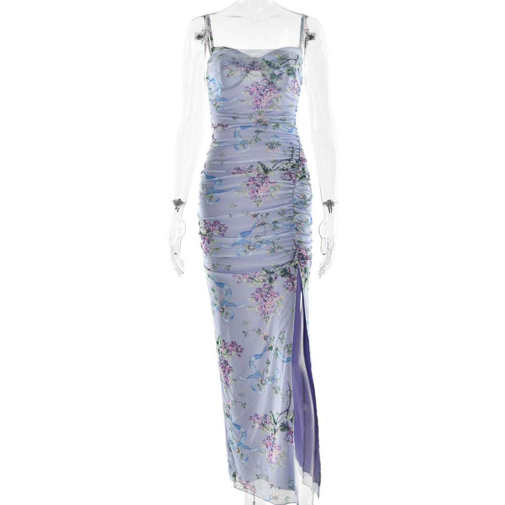 Damen Maxikleid mit floralem Musterdruck und seitlichem Schlitz W&W Mode
