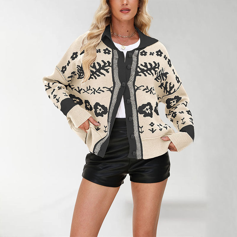 Damen Strickjacke mit floralen Muster und lässigem Schnitt WW