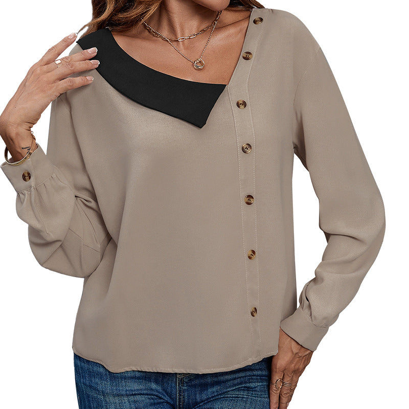 Damen Bluse mit asymmetrischem Kragen und Knopfdetails WW