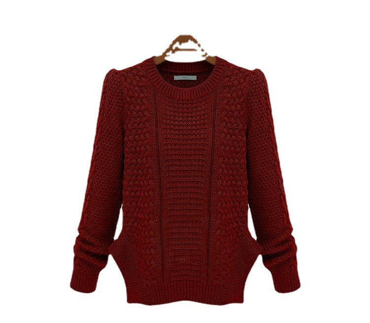 Damen Strickpullover mit strukturierter Oberfläche und seitlichen Taschen WW