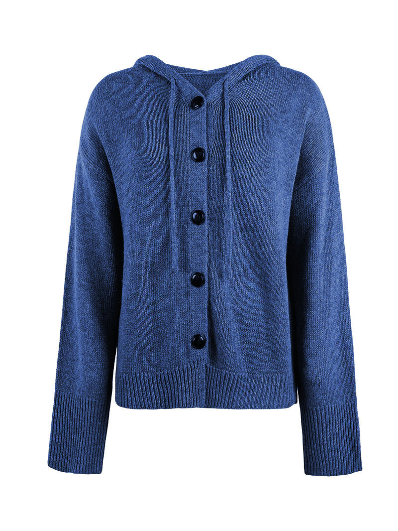 WW Kapuzen einreihiger Kordelzug Strickcardigan