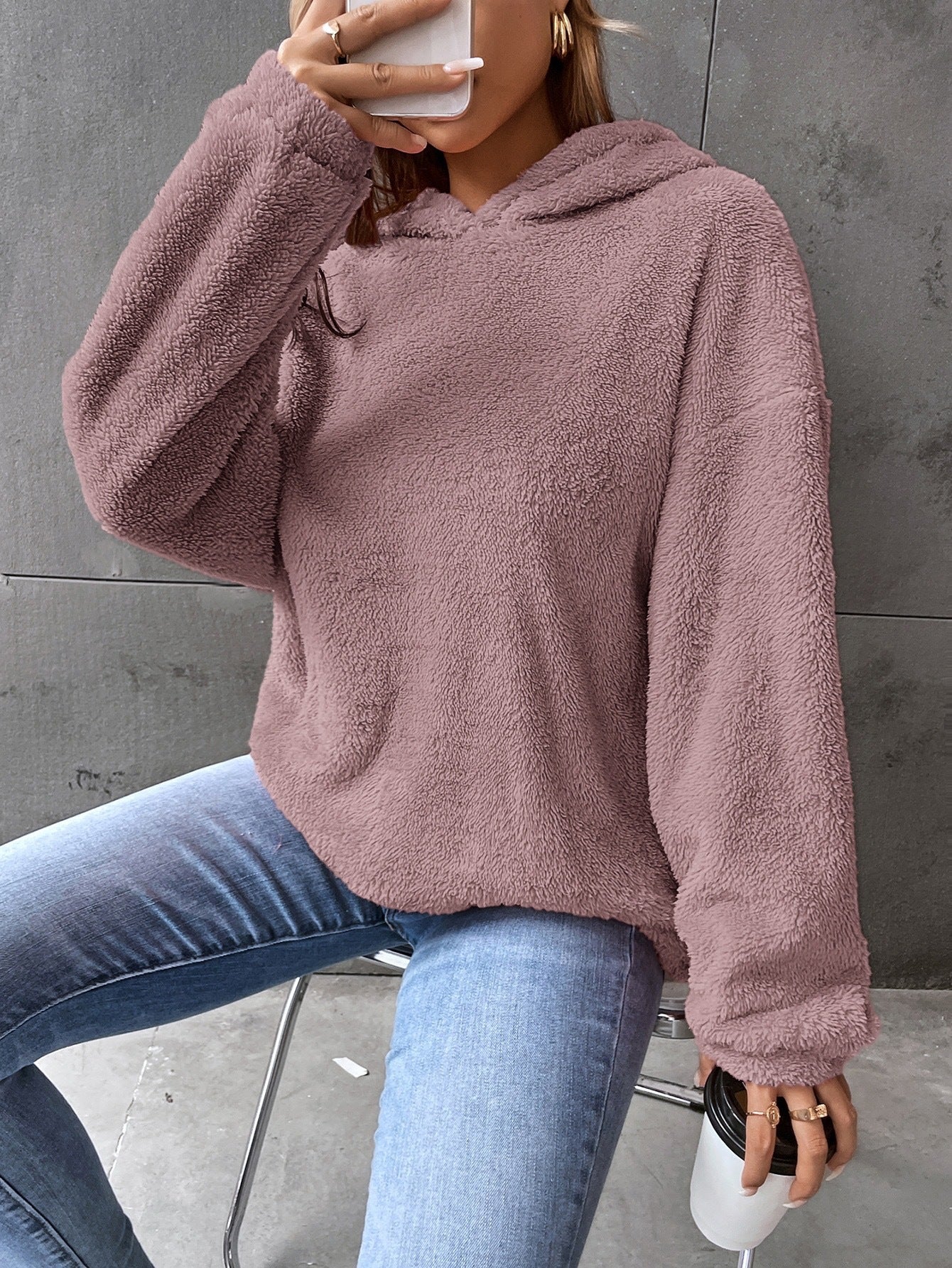 Damen Kuscheliger Hoodie mit Peter Pan Kragen WW