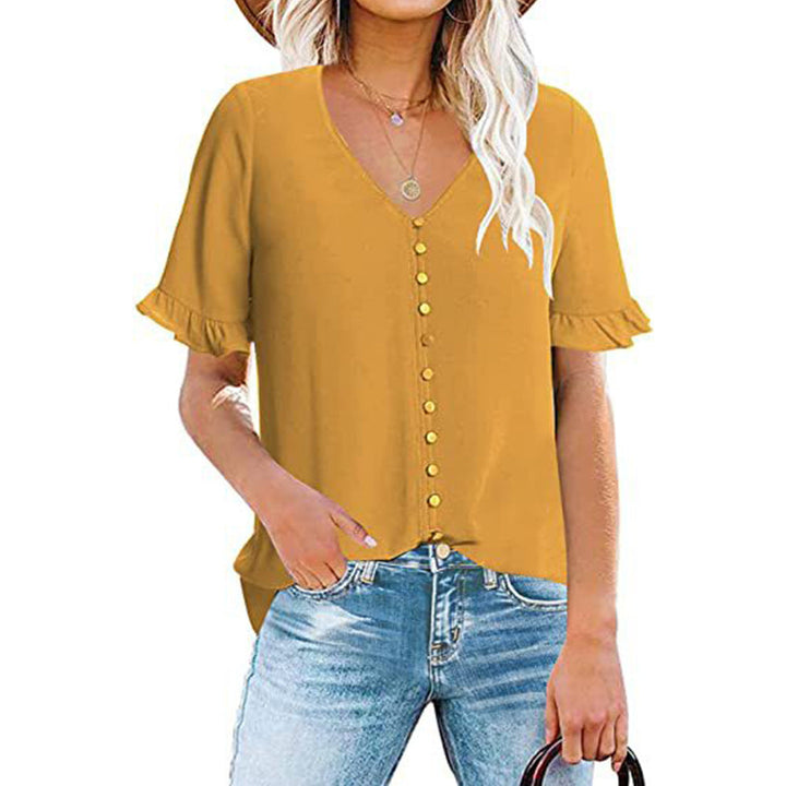 Damen Bluse mit Rüschendetails und Knopfleiste W&W Mode