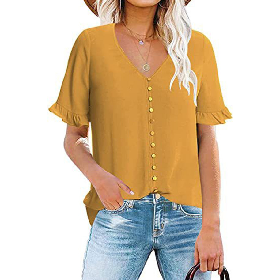 Damen Bluse mit Rüschendetails und Knopfleiste WW