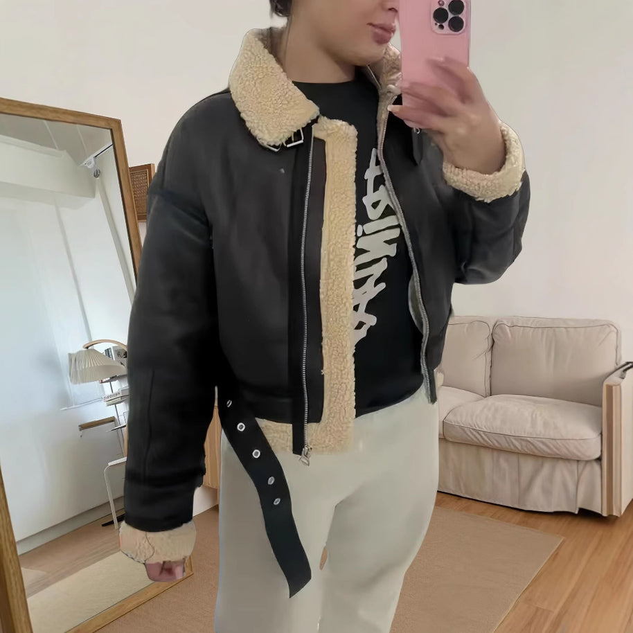 Damen robuste und stylische Lederjacke mit Innenfutter WW