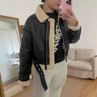 Damen robuste und stylische Lederjacke mit Innenfutter WW