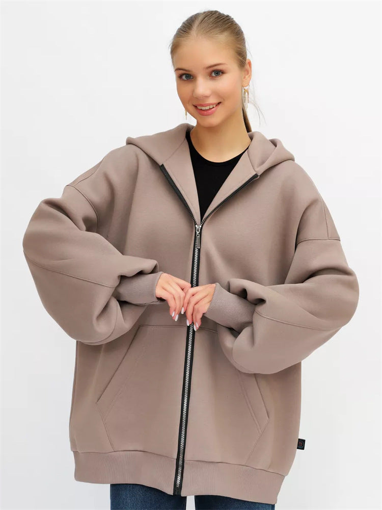 Damen Oversized Kapuzenjacke mit durchgehendem Reißverschluss und extrem bequemem Schnitt WW