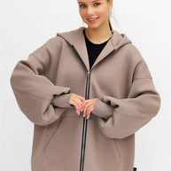 Damen Oversized Kapuzenjacke mit durchgehendem Reißverschluss und extrem bequemem Schnitt WW