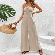 Damen Jumpsuit mit verstellbaren Trägern und Taillenknoten W&W