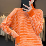 Damen Strickpullover mit modernem Streifenmuster und bequemen Daumenlöchern WW