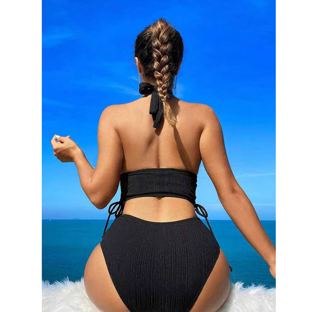 Damen Bikini-Set mit raffinierten Bindebändern und hohem Bund WW