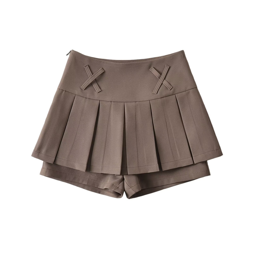 Damen Faltenröcke mit integriertem Shorts und dekorativen Details WW