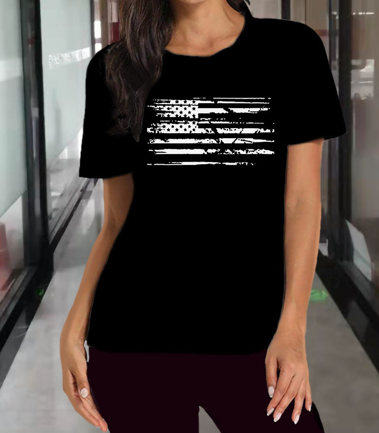 Damen Freizeit Grafik T-Shirt mit künstlerischem Flaggen Design WW