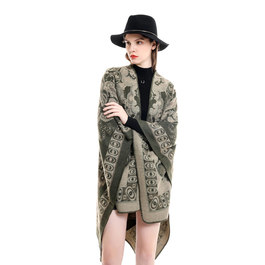 Damen Eleganter Poncho mit kunstvollem floralen Muster und luxuriösem Feel WW