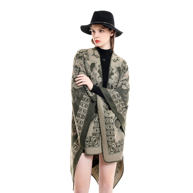 Damen Eleganter Poncho mit kunstvollem floralen Muster und luxuriösem Feel WW
