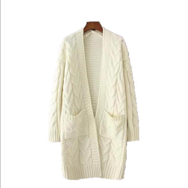 Damen Strickjacke mit grobem Zopfmuster und Taschen WW