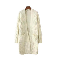 Damen Strickjacke mit grobem Zopfmuster und Taschen WW
