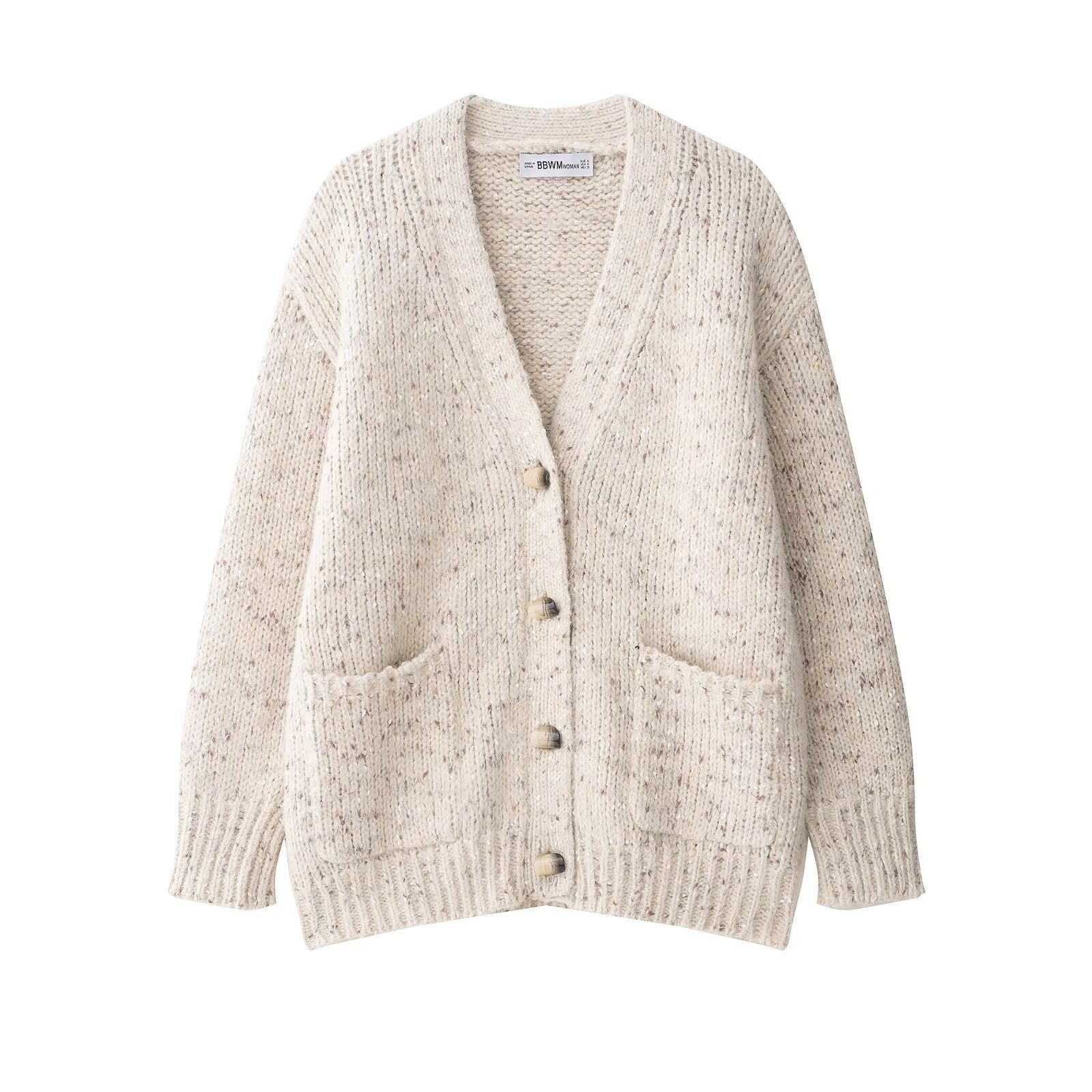 Damen Strickjacke mit grobem Muster und praktischen Taschen WW