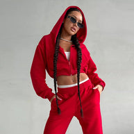 Damen sportliches Cropped Oberteil und weite Freizeithosen Set WW