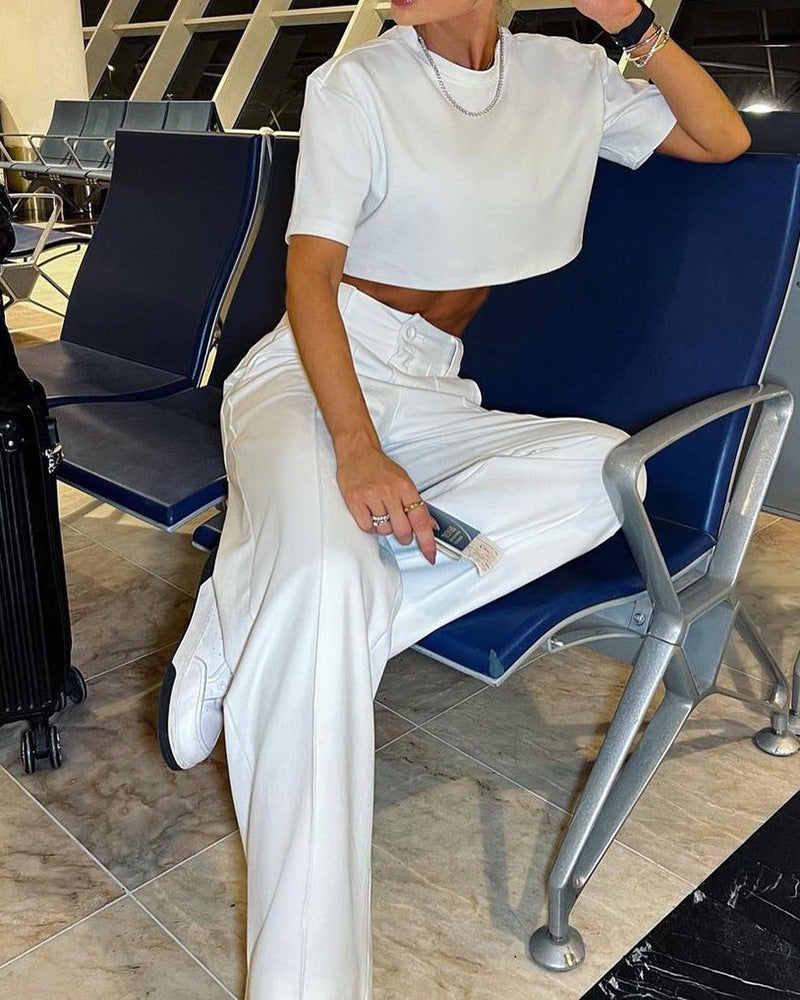 Damen Weit geschnittenes Ensemble aus Oberteil und Hose mit hohem Bund WW