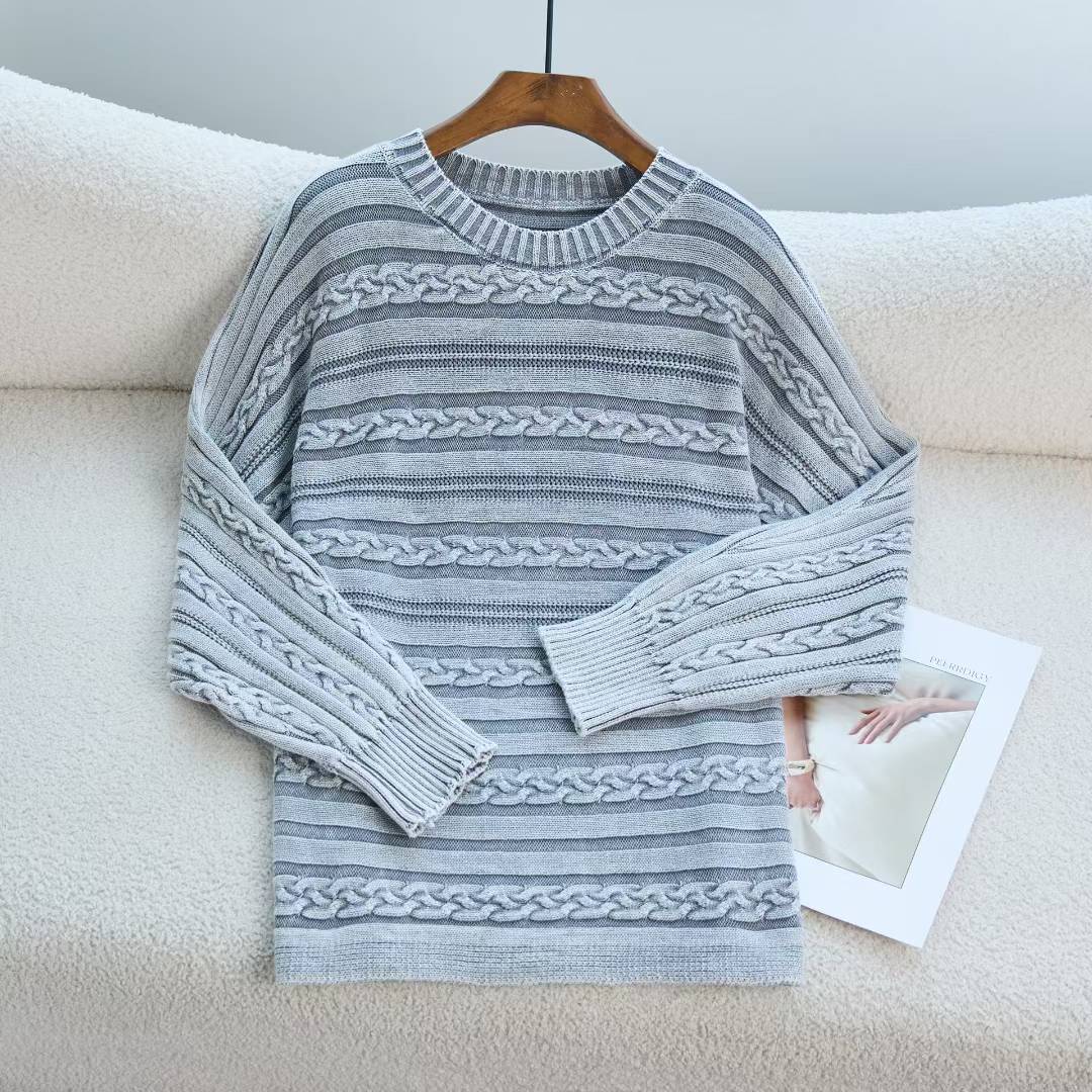 Damen Strickpullover mit strukturiertem Zopfmuster und lässigem Schnitt WW