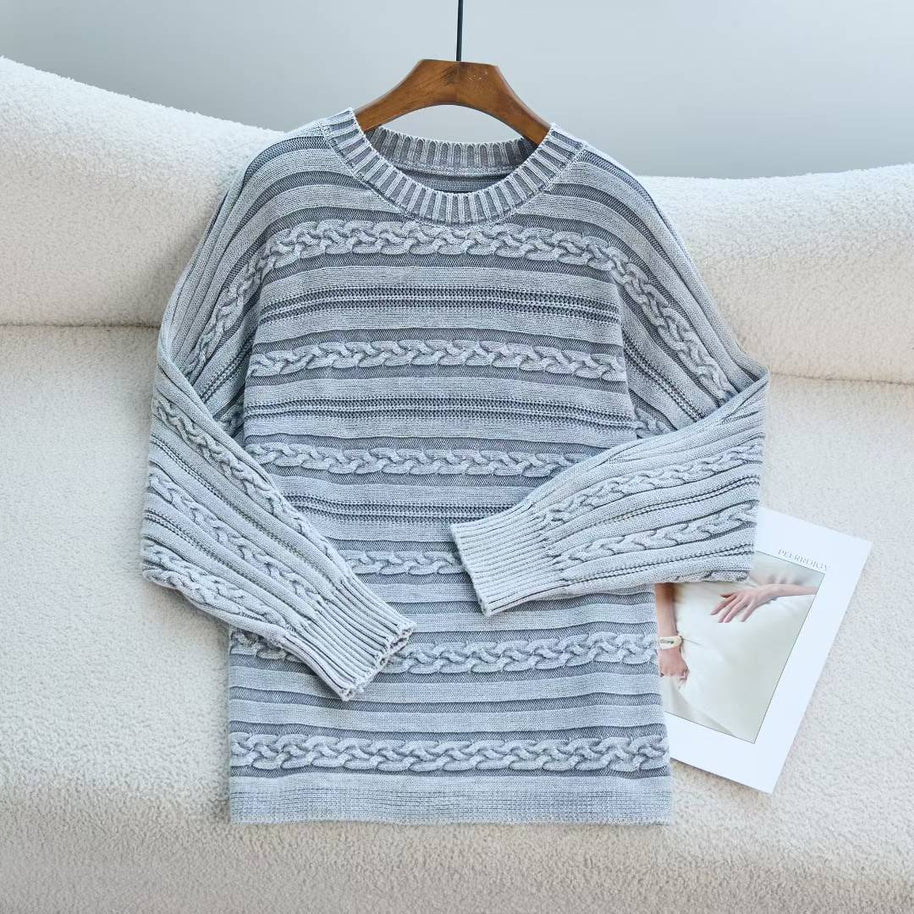 Damen Strickpullover mit strukturiertem Zopfmuster und lässigem Schnitt WW