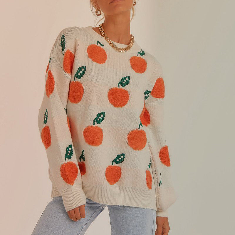 Damen Strickpullover mit verspieltem Obstdesign WW