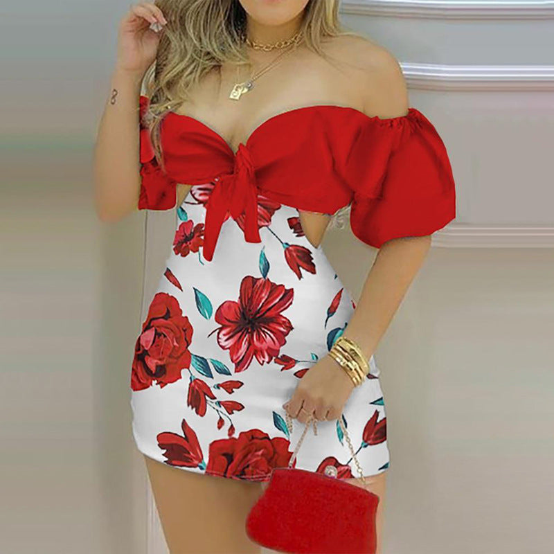 Damen Bodycon Kleid mit auffälligen Rüschenärmeln und tiefem Dekolleté W&W Mode