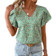 Damen V-Ausschnitt Bluse mit floralem Muster und Rüschendetails WW