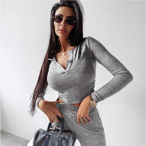 Damen Bequemes Lounge-Set mit Knopfleiste WW