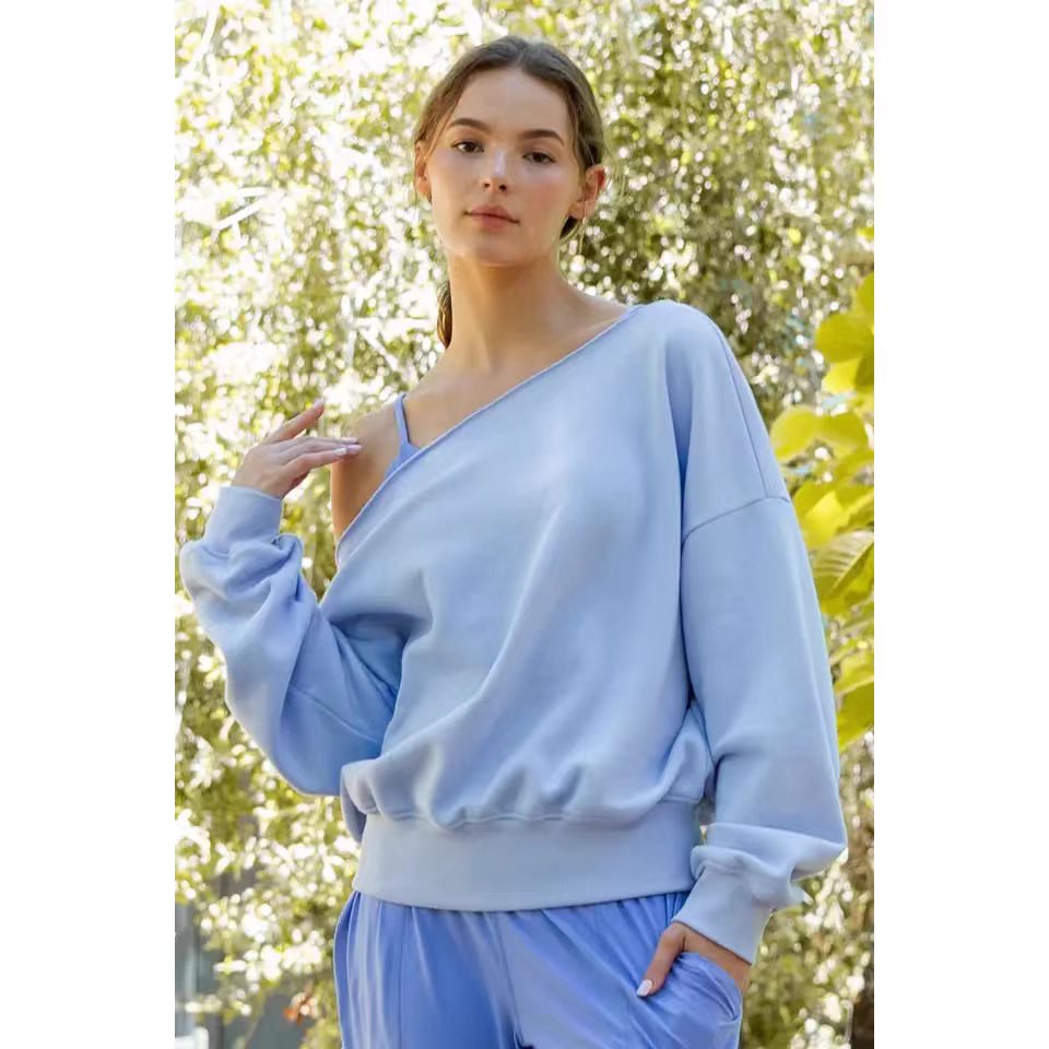 Damen Relaxed Oversized Sweatshirt mit asymmetrischem Ausschnitt und tiefem Kragen WW