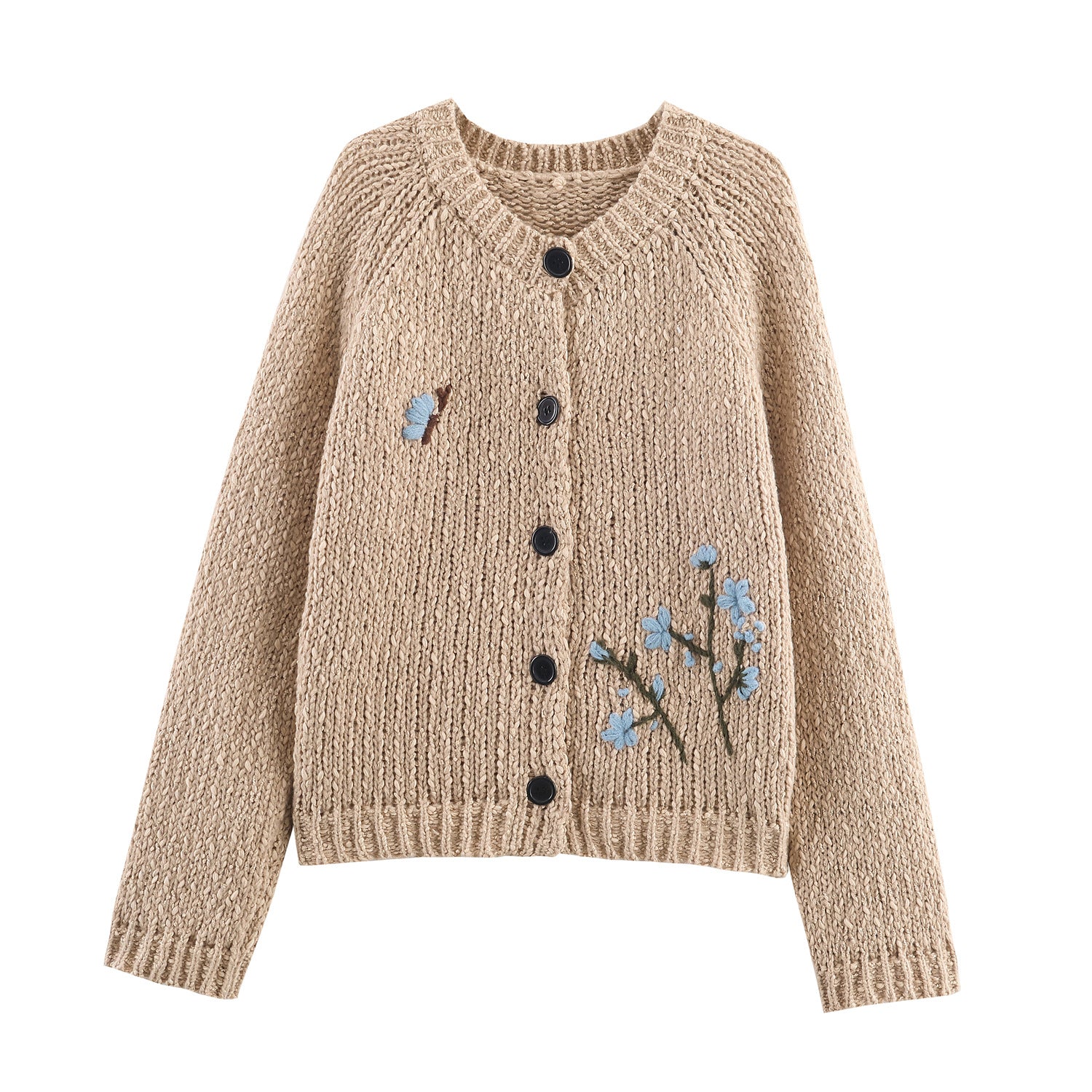 Damen Strickjacke mit floralem Stickmuster und Knopfverschluss WW