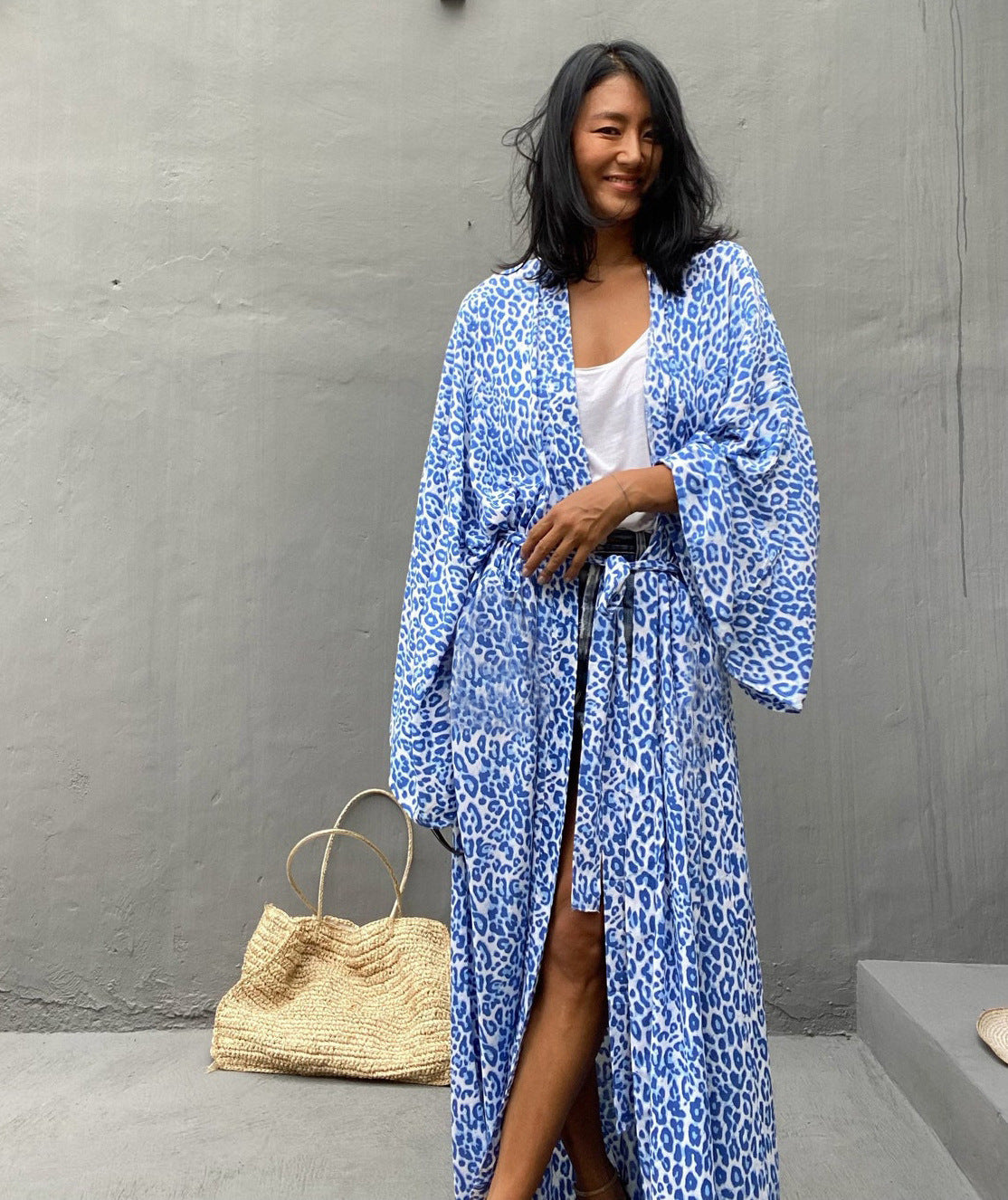 Damen Kimono-Robe mit Leopardenmuster WW