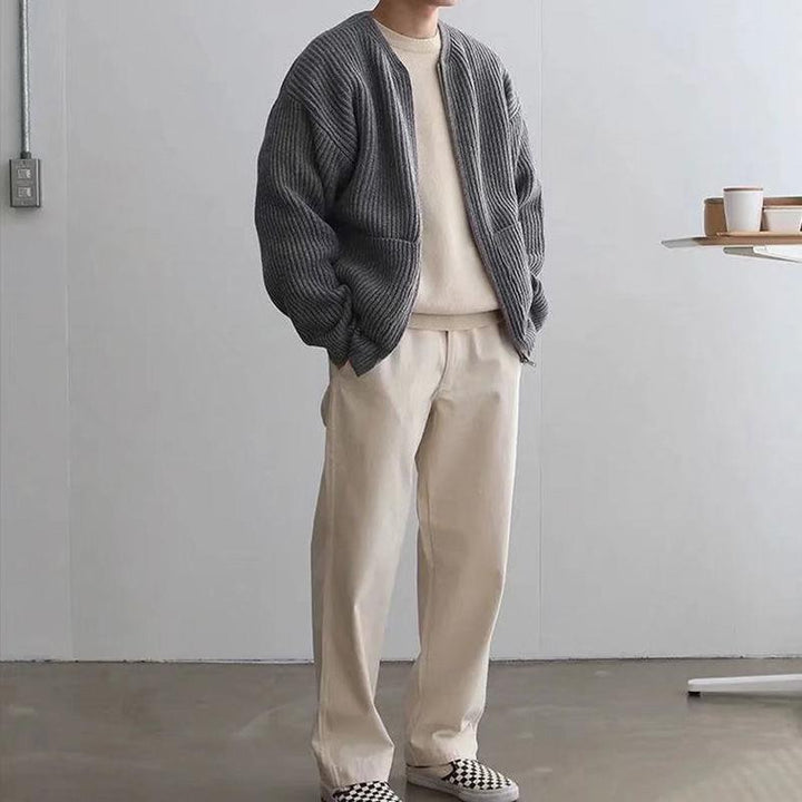 W&W Mode | Stehkragen Strickjacke für Herren | Warmer und stilvoller Pullover