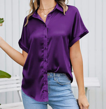Damen Satin-Bluse mit überschnittenen Schultern WW