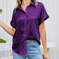 Damen Satin-Bluse mit überschnittenen Schultern WW