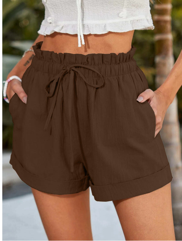 Damen lässige Shorts mit elastischem Bund und Rüschendetail WW