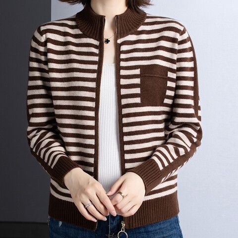 Damen Strickjacke mit Stehkragen und Reißverschluss WW