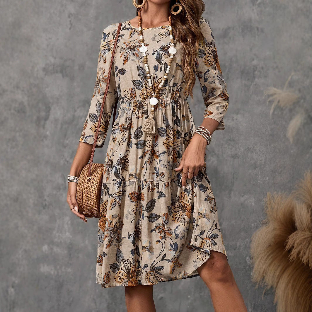 Damen Midikleid mit lockerem Schnitt und floralen Mustern WW