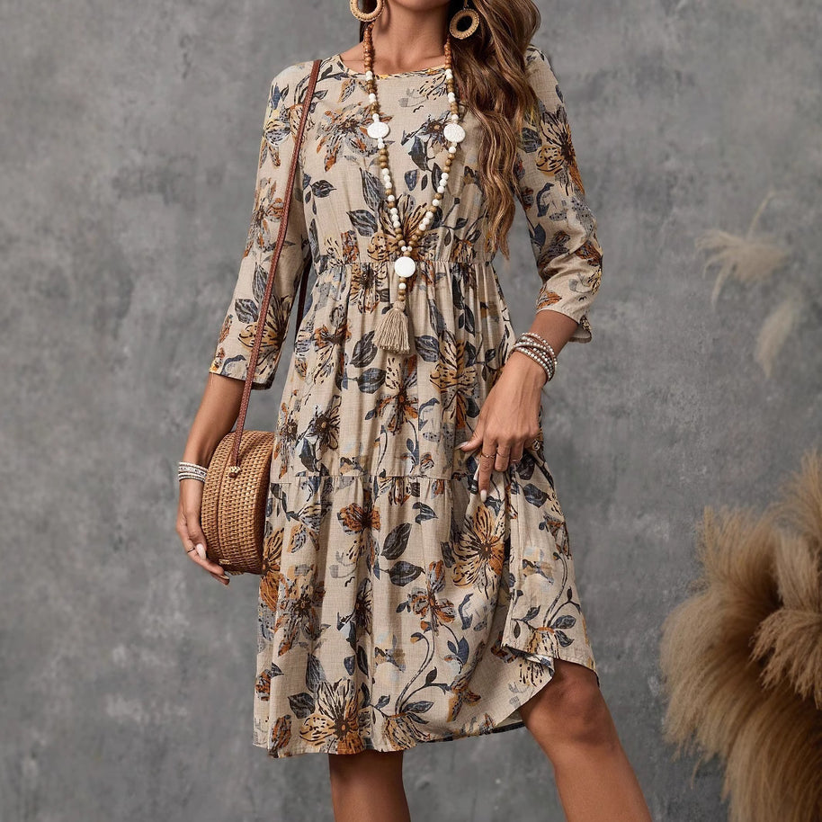 Damen Midikleid mit lockerem Schnitt und floralen Mustern WW