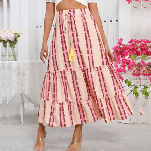 Damen Ausgestellter Maxirock mit Volant-Design und Taillenzug WW