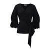 Damen Wickelbluse mit voluminösen Ärmeln und eleganter Schleifenbindung WW