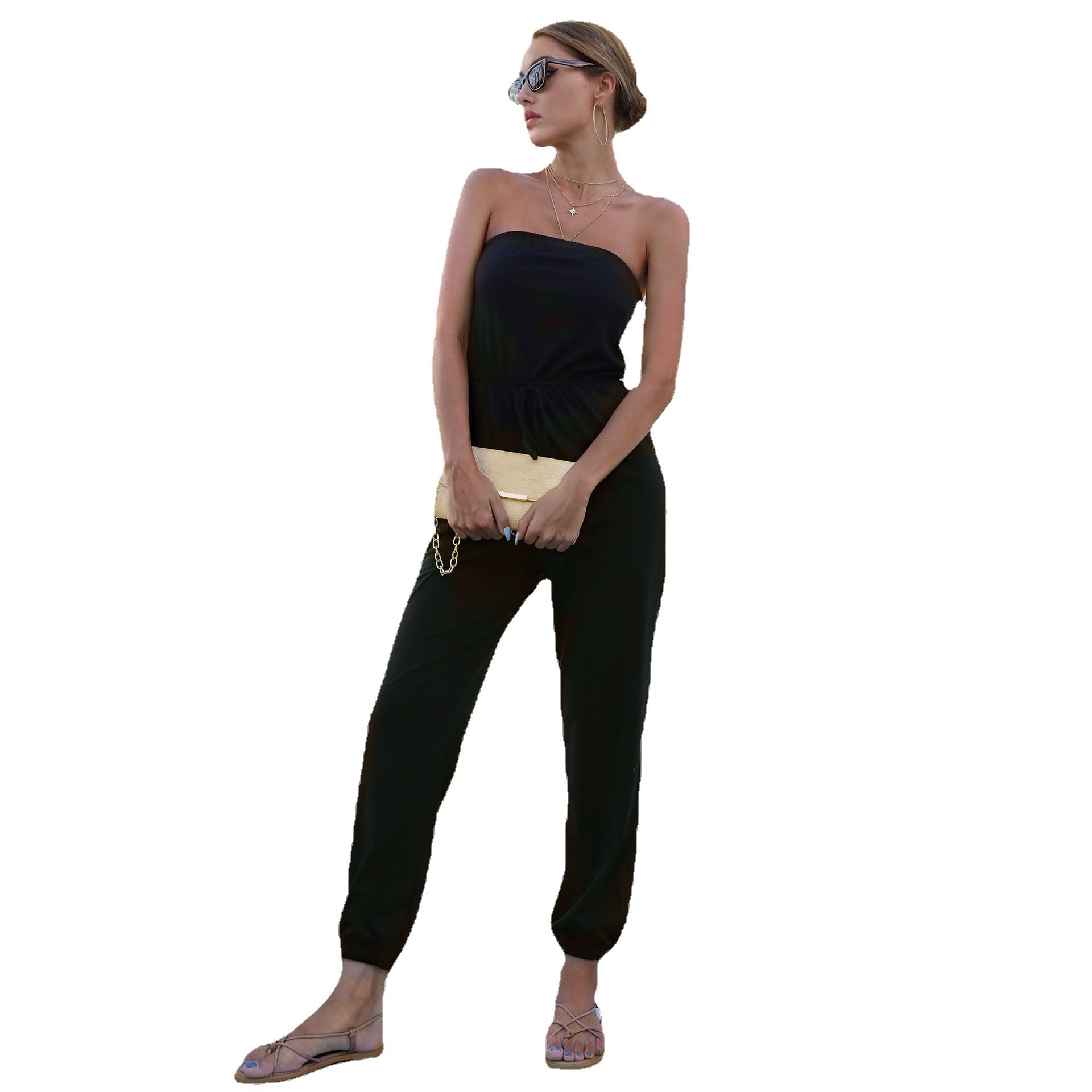 Damen Jumpsuit mit trägerlosem Schnitt und elastischem Taillengürtel WW
