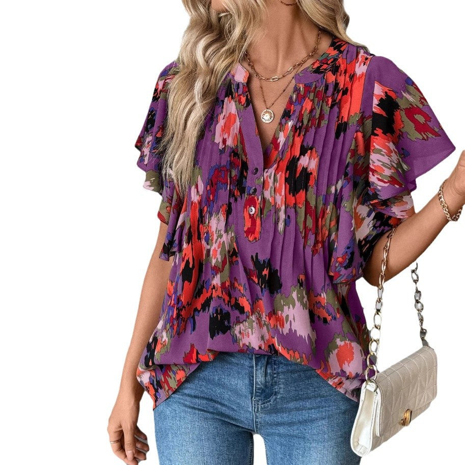 Damen Bluse mit eleganten Rüschendetails und verspieltem Print WW