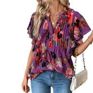 Damen Bluse mit eleganten Rüschendetails und verspieltem Print WW