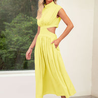 Damen Cut-Out Sommerkleid mit hohem Kragen WW