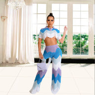 Damen Set aus gehäkeltem Crop-Top und weitem Palazzo-Hosen WW