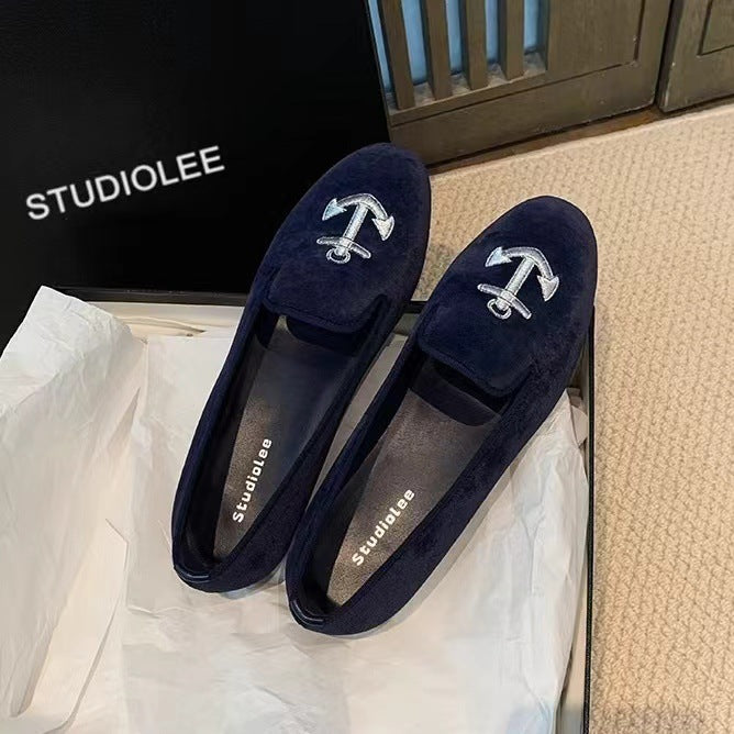 Damen Bestickte Samt Slipper WW