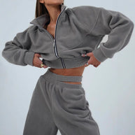 Damen Sportfreizeitanzug mit Cropped Jacke und elastischem Bund WW