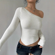 Damen asymmetrisches Langarmoberteil mit Rippstruktur WW